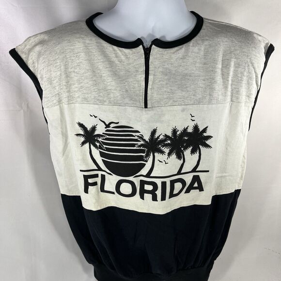 VINTAGE FLORIDA SLEEVELESS 1/4 SHIRT ADULT L/XL USA MADE WHITE BLACK 90s TANK - Picture 1 of 14